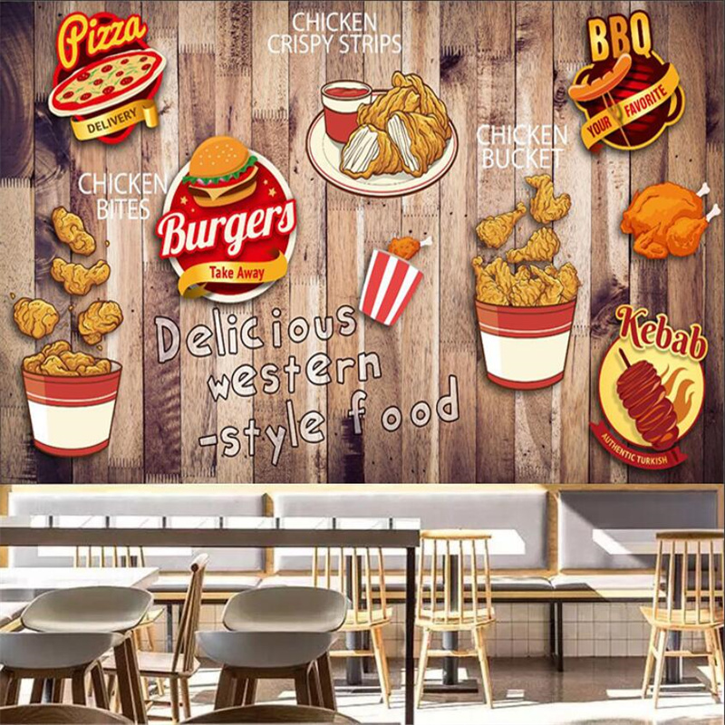 Food Snacks Background - ที่กําหนดเองไก่ทอดเบอร์เกอร์วอลล์เปเปอร์ Fast Food Restaurant Snack Bar