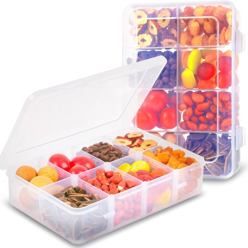 Food Snacks With Iron - กล่องใส่ขนม 8 ช่อง กล่องเก็บของพลาสติกพร้อมฝาปิดปรับช่องได้ สำหรับใส่ขนม เกรดอาหาร