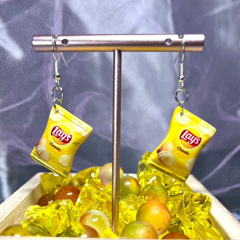 Junk Food Snacks - ชิปขนมขบเคี้ยวมันฝรั่งลูกกวาดต่างหูผู้หญิงขนาดเล็กจำลองแคลอรี่สูงอาหารขยะ aksesoris Resin ของขวัญเครื่องประดับทำมือ