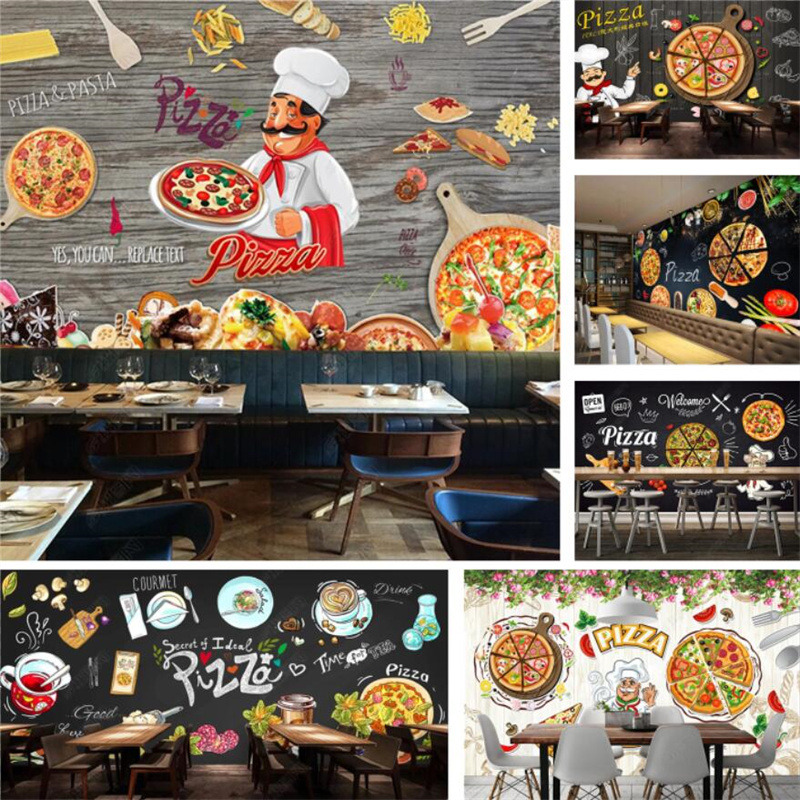 Food Snacks Background - Custom พิซซ่าอาหารจิตรกรรมฝาผนังวอลเปเปอร์สําหรับร้านอาหาร Snack Bar พื้นหลัง Peel