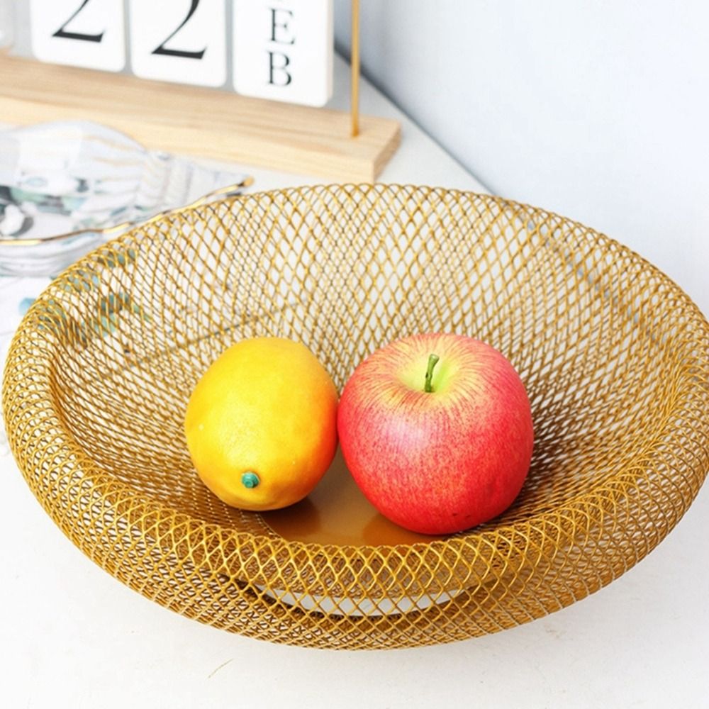 Food Snacks With Iron - ตะกร้าผลไม้เหล็กสีดำ/ทอง ตะกร้าผลไม้ทรงกลมแบบตาข่าย ตะกร้าใส่ขนมขนาดใหญ่ ตะกร้าตกแต่งสำหรับใส่ผลไม้และผัก