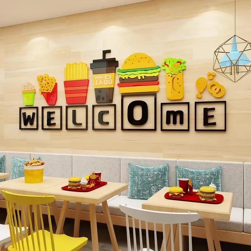 Food Snacks Background - สติ๊กเกอร์ติดผนังธีมอาหาร ตกแต่งพื้นหลังร้านขนม สติ๊กเกอร์ติดผนังอะคริลิค 3 มิติ สำหรับร้านอาหารขนาดเล็ก