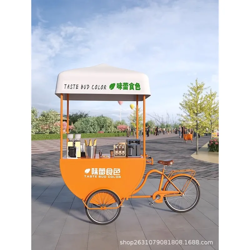 Food With Snacks - รถเข็นขายอาหารเคลื่อนที่กลางแจ้งสำหรับขายกาแฟ ชานม น้ำมะนาว ขนมโมจิ ไส้กรอก สำหรับแผงขายของในตลาดนัด