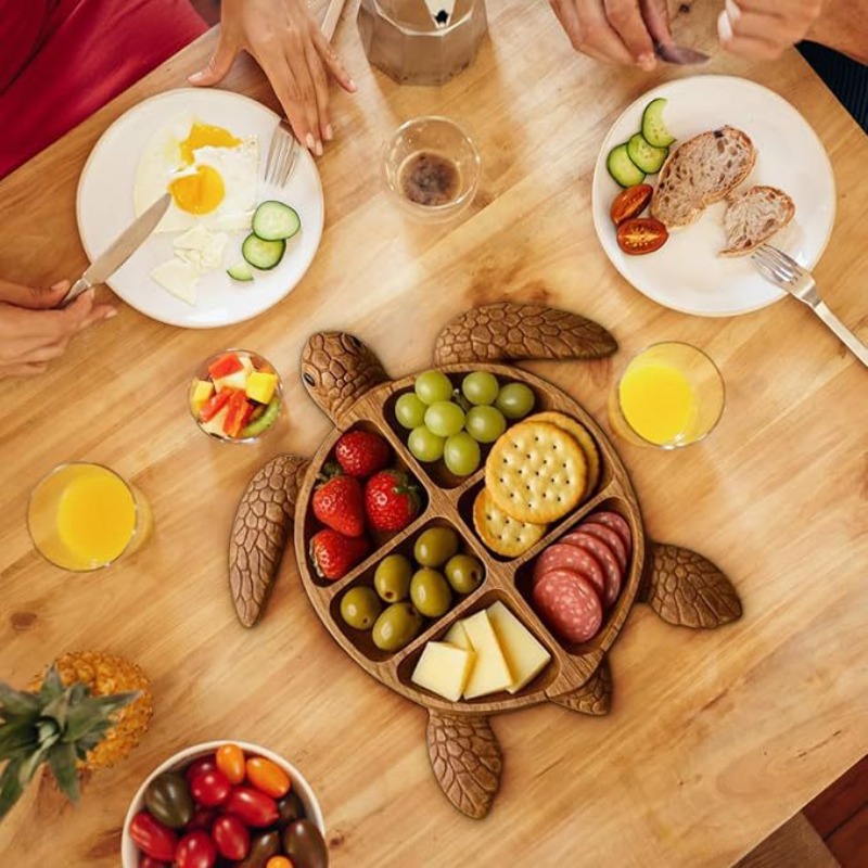 Food Platter Snacks - ถาดเสิร์ฟรูปปลาหมึกยักษ์ทำจากไม้, จานอาหารปรุงสุกอเนกประสงค์และชามผลไม้, ของตกแต่งบ้าน