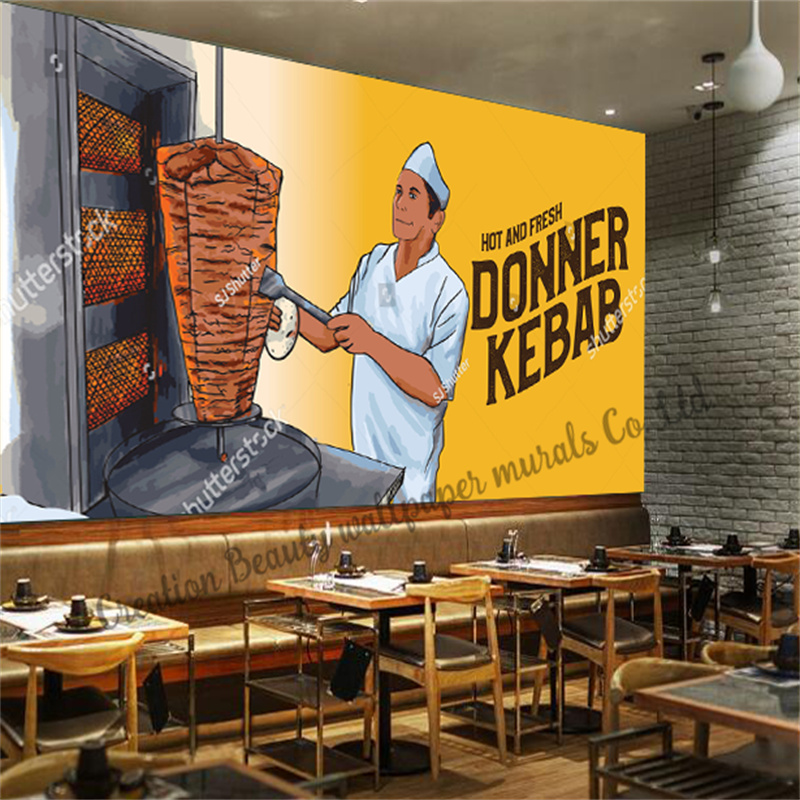 Food Snacks Background - Custom Fast อาหาร Kebab วอลล์เปเปอร์อุตสาหกรรมตกแต่งภาพจิตรกรรมฝาผนังร้านอาหารบาร์ครัวพื้นหลัง Papel