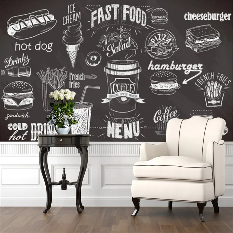 Food Snacks Background - ที่กําหนดเองมือวาดกระดานดํา Fast Food Wall กระดาษ Snack