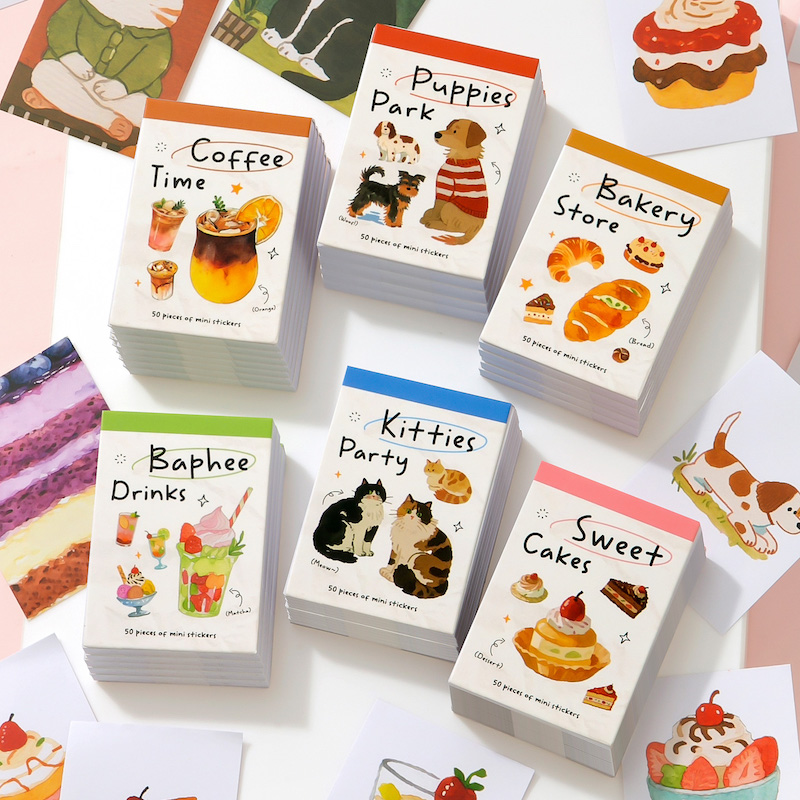 Junk Food Snacks - สมุดสติกเกอร์ขนาดพกพา ธีมอาหารว่าง กาแฟ เค้ก สำหรับงานสแครปบุ๊ค จังค์เจอร์นัล
