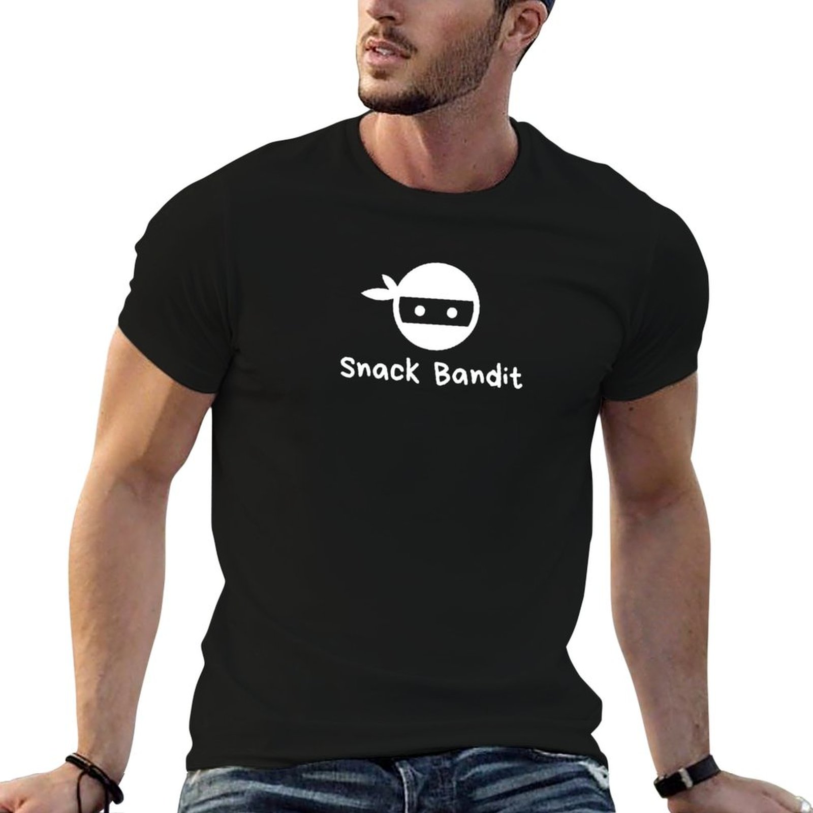 Food Snacks Background - เสื้อยืดแขนสั้นลาย Snack Bandit สำหรับเด็ก ลายหัวขโมยนินจาหิวโหยอาหาร พื้นหลังสีเข้ม