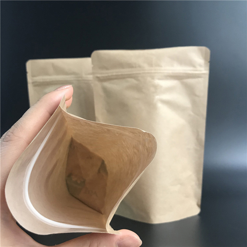 Food Energy Snacks - 50pcs Resealable Doypack กระดาษคราฟท์สีน้ําตาลย่อยสลายได้บรรจุภัณฑ์ยืนขึ้นกระเป๋าช็อกโกแลตขนมขบเคี้ยว Energy Bar
