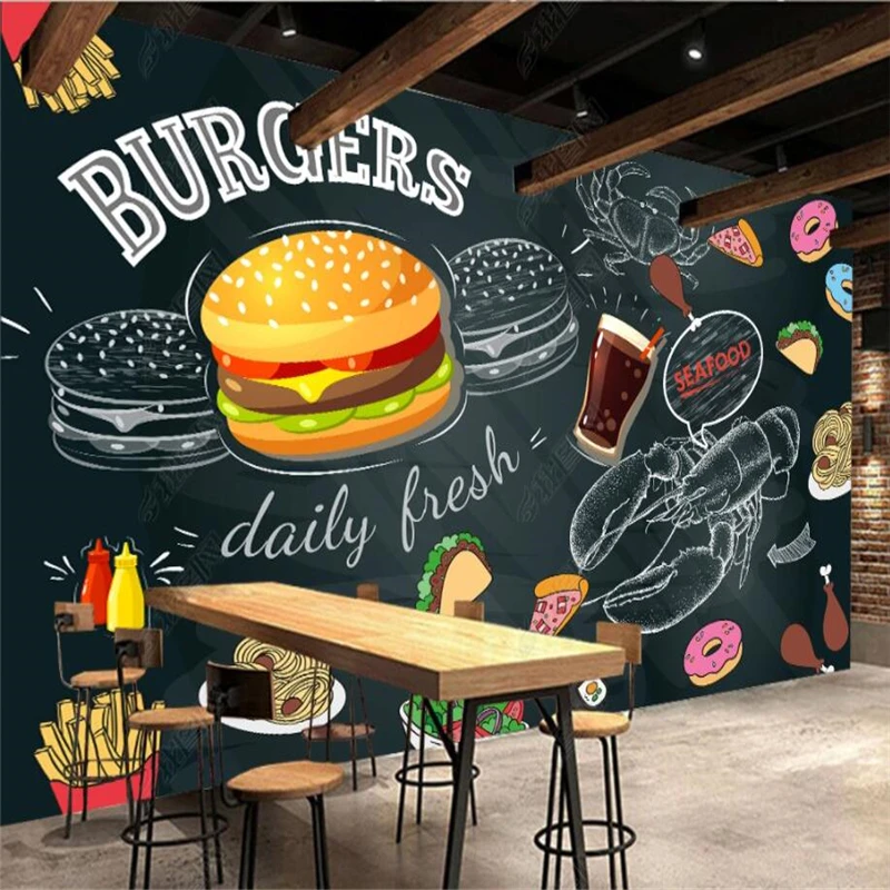 กระดานดํามือทาสีเบอร์เกอร์ Fri - Food Snacks Background บทวิจารณ์และราคา