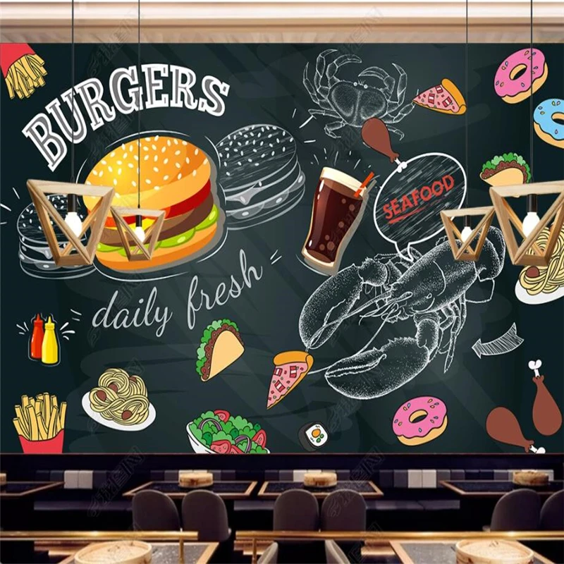 กระดานดํามือทาสีเบอร์เกอร์ Fri - Food Snacks Background บทวิจารณ์และราคา